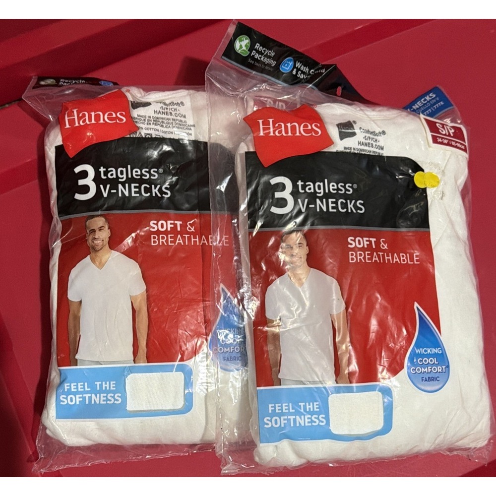 2019 HANES ComfortSoft Tagless V-Neck Undershirts T-Shirts 3 Pack - Men's Small